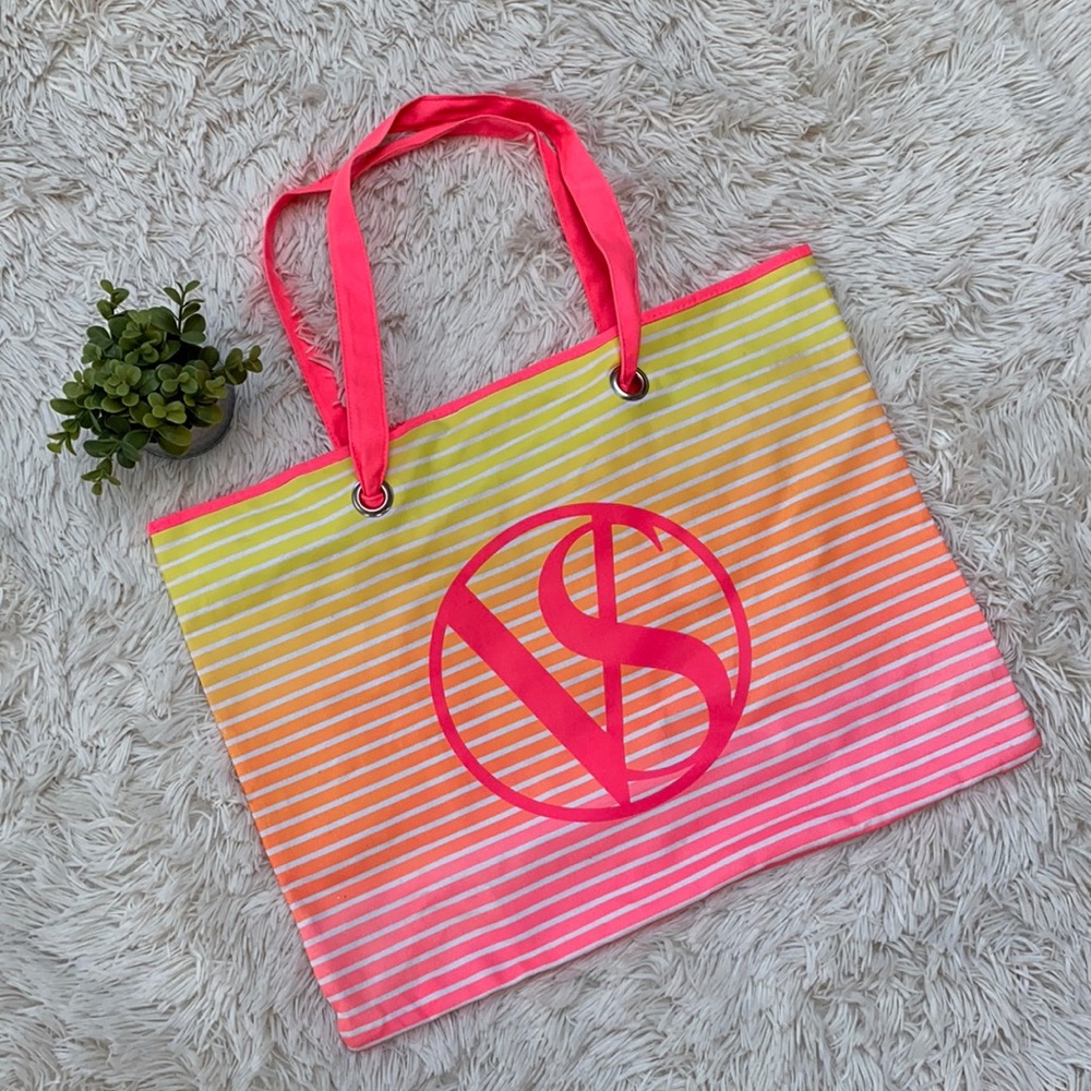 🎉HP🎉 Victoria’s Secret Tote NWOT 💗 Pink & Yellow - Picture 3 of 10